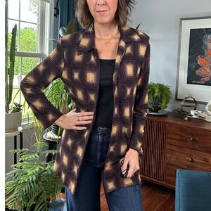 Vintage 90s Joseph Ribkoff Longline Geometric‎ Jacket Retro Mod Print Sparkle L